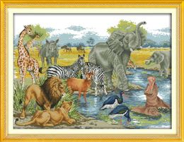 Animal World scenery Handmade Cross Stitch Craft Tools Embroidery Needlework sets counted print on canvas DMC 14CT 11CT Home decor4047105