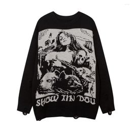 Women's Sweaters Burial Woman-Skulls Knitted Frayed Oversize Goth For Women Men Ripped Holes Dark Academia Aesthetic Winter Clothing