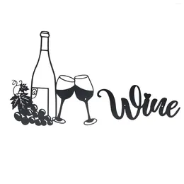 Decorative Figurines Creative Wine Theme Wall Decor Modern Black Hollow Out Metal Iron Art Ornaments For Home Living Room