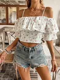 Women's Tanks Summer Small And Unique One Shoulder Strap Fragmented Blossom Top Sexy Elegant Lotus Sleeve Clothing