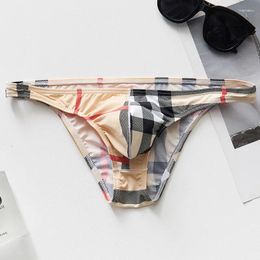 Underpants Men's Printed Ice Silk Briefs Slim Fit Breathable Elastic Low-waist Sexy Nylon One-piece Underwear