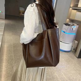 Drawstring Big Retro PU Leather Shoulder Bag For Women 2024 Y2K Korean Fashion Simple Handbags And Purses Female Solid Colour Tote Bags