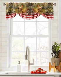 Curtain Retro Country Farm Hen Window Living Room Kitchen Cabinet Tie-up Valance Rod Pocket