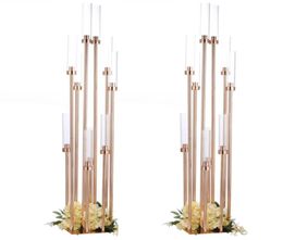 Candle Holders Flowers Vases Road Lead Table Centrepiece Gold Metal Stand Pillar Candlestick For Wedding Candelabra1076326