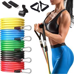 11 Pieces Yoga Resistance Bands Set Power Rubber Elastic Tube Expander Home Gym Fitness Workout Exerciser Strength Pull Up Ropes 240423
