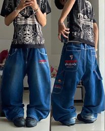 Men's Jeans Letter Embroidery Blue Baggy For Men And Women Streetwear Hip Hop Retro Y2K Fashionable Harajuku Wide Leg Pants