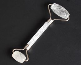 Natural Tumbled Chakra Clear Quartz Carved Reiki Crystal Healing Gua Sha Beauty Roller Facial Massor Stick with Alloy SilverPlate1989811