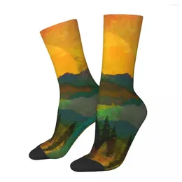 Women Socks Trees Mountains Stockings Painting Of Abstract Print Retro Winter Running Sports Anti Bacterial Design