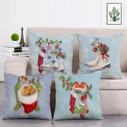 Pillow Chrismtas Flower Garland Cotton Linen Cover Merry Christmas Decorations For Home Year Gift Xmas Party Supplie T329