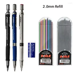 2.0mm Mechanical Pencil Set 2B Automatic Pencils With Color/Black Lead Refills For Draught Drawing Writing Crafting Art Sketch