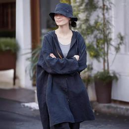 Women's Blouses Spring Arrivals Literary Retro Original Biwen Dye Hooded Cardigan Antique Midi Trench Coat Shirt Woman