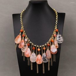 Pendant Necklaces G-G Natural Red Agate Orange Rutilated Quartz Gold Plated Chain Necklace Handmade Lady Jewellery Gifts