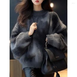 Women's Sweaters Loose Round Neck Tie Dyed Sweater For Lazy Style Thickened Top