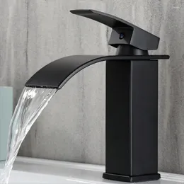 Bathroom Sink Faucets Waterfall Wash Basin Faucet Stainless Steel And Cold Mixer Countertop Installation