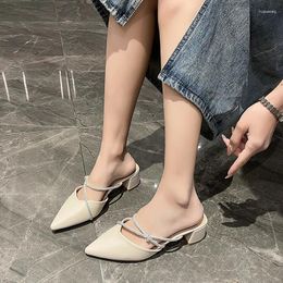 Slippers Ladies Shoes 2024 Mules Women's Sexy Mature Casual Women Crystal Pointed Toe Closed Female