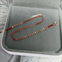 925 Sterling Silver 14K Gold Plated Red Line Lucky Amulet Bracelet for Women 16cm 17cm Handmade Rope Cross Round Charm Bracelet 240428