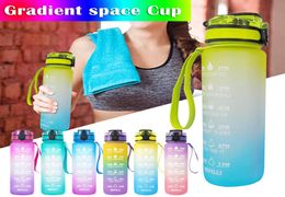 1000ml Sports Water Bottle with Time Marker for Outdoor Gym Fitness Travel Leakproof Drinkware Plastic BPA Drinking Cups fy505865376