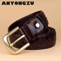 Belts Men High Quality Cowhide Pure Hand Woven Retro Luxurious Jeans Copper Buckle Head Layer Leather Luxury Gift