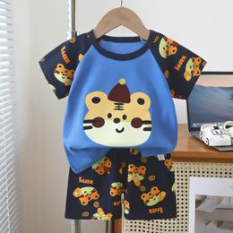 Children's short-sleeved suit Boys cotton summer baby summer dress girls' dress Boys' dress two-piece children's suit