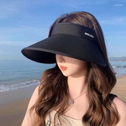 Wide Brim Hats Summer Sunscreen Hat For Women High-class Feeling Silk Empty Top Cap Outdoor UV Protection Ladies Sun