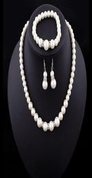 promotion Bride Jewellery of Creative imitation Pearl Necklace Bracelet Earrings 3 piece costume wedding jewerly Set8980096