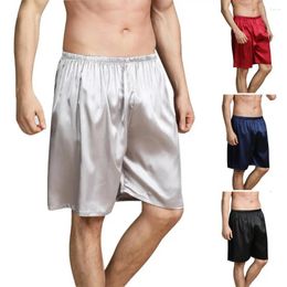 Men's Pants Men Shorts Smooth Thin Solid Elastic Waist Home Wear Summer Knee Length Sleeping Relaxed Fit Mid Rise For Daily