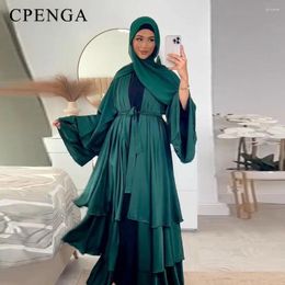 Ethnic Clothing 2024 Dubai Muslim Modest Cardigan For Women Ramadan Arabic Femme Layered Abaya Dress With Belt Islam Long Sleeve Turkey