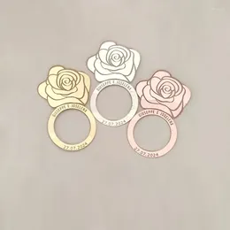 Party Supplies Personalised Rose Flowers Shape Napkin Rings Custom Wedding Valentine's Day Gold Flower Ring With Name And Date