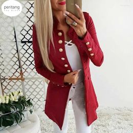 Women's Jackets Spring Winter Women Single Breasted Solid Jacket Female Long Coat Office Overall Lady Fashion Botton Sleeve Outerwear