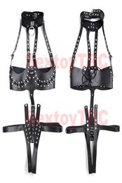 Sexy Open Crotch Breast Body Harness Crotchless Dominatrix Costume Faux Leather Black Studded BDSM Bondage Corset Straps for Femal7179140