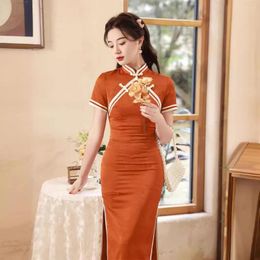 Ethnic Clothing Traditional Qipao Chinese Style Dress Sexy Slim Split Vestidos Women Silky Cheongsam Casual 2024 Spring Summer Daily Dresses