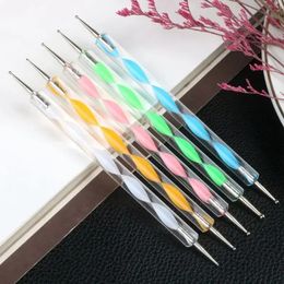 5Pcs Nail Art Brush Painting Drawing Carving Dotting Pen Acrylic Handle Rhinestone Crystal 2 Way Brush Professional Manicure Too