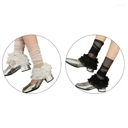 Women Socks Sheer Mesh Loose Leg Sleeve Warmer Elegant Ruffle Lace Flared Cover F0T5