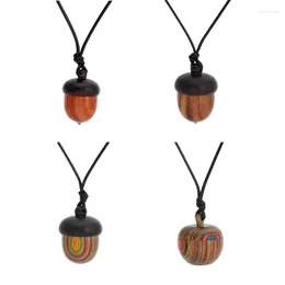 Pendant Necklaces Vintage Wooden Acorn Necklace Handmade Storage Leather Cord Choker
