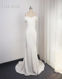 Simple Satin Wedding Dress Sheath Pure Bridal Gown High Quality off the shoulder Spandex Material Court Train1567994
