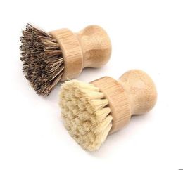 Round Wood Brush Handle Pot Dish Household Sisal Palm Bamboo Kitchen Chores Rub Cleaning Brushes C03085909716