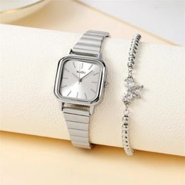 Wristwatches 2pcs/set Fashion Simple Square Dial Women Quartz Steel Watch