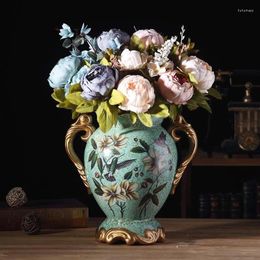 Vases European Retro Luxury Vase Decoration Home Livingroom Flower Arrangement Wall Hanging Crafts Office Desktop Ornaments Art