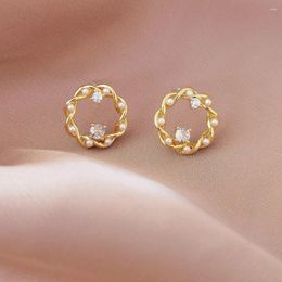 Stud Earrings S925 Silver Ear Needle Earring Fashion Minimalist Imitiaiton Pearl With Zircon Brass 14kGold Korea Jewellery For Women HYACIN