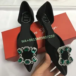Casual Shoes Rhinestone Embellished Pointed Toe Flats Cover Heel Summer Women Low Heels Square Buckle Sandals