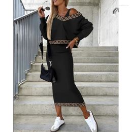 Work Dresses Sweatshirt Skirt Two Piece Set For Women Autumn Winter Long Batwing Sleeve V Neck Top Bodycon Outfits Y2K INS Clothes