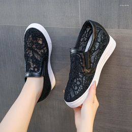 Casual Shoes Breathable Mesh Sneakers Summer Hollow Out White Woman Wedge High Platform Loafers Women