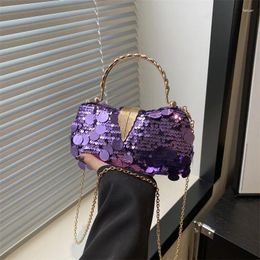 Shoulder Bags Trendy Gold Silver Purple Sequin Evening Bag For Women Chain Crossbody Fashion Metal Handle Handbag Clutches