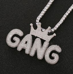 Hip Hop Custom Name Crown Small Letters Pendant Necklace Micro Cubic Zircon with 24inches Rope Chain7232325