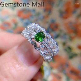 Cluster Rings Baroque Style Silver Gemstone Ring For Party 4mm 5mm Natural Diopside 925 Chrome Jewellery