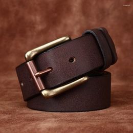 Belts 3.8CM Pure Cowhide Dull Polish Genuine Leather For Men Brand Strap Male Brass Buckle Casual Jeans Cowboy Cintos Luxury