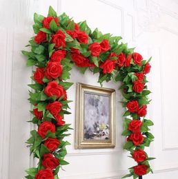 250CM many silk roses ivy vines and green leaves for family wedding decoration fake leaves diy hanging wreath artificial flowers11932614