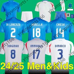 24 25 Italys jersey Italian soccer jerseys SCAMACCA IMMOBILE CHIESA football shirts RASPADORI JORGINHO BARELLA BASTONI Maglia italiana national team Men kid kit