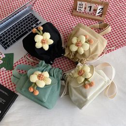 Evening Bags Women Fashion Shopping Bag Drawstring Hobo Cute Flower Pendant Canvas Soft Large Capacity For Travel Vacation Daily