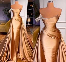 2022 Chic One Shoulder Crystal Mermaid Prom Dress Ruffles Evening Gowns With Detachable Train BC1289 B04143425907